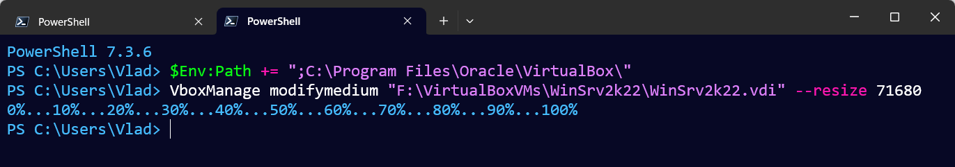 PowerShell window showing the output of the above command