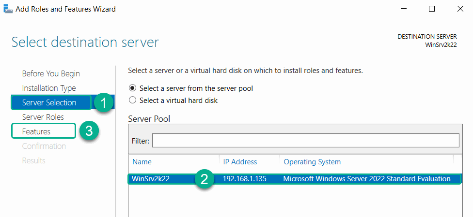 Server Selection > winsrv2k22 > Features