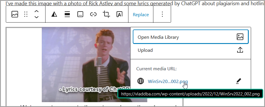 Screenshot showing that the image lives in the 2022/12/ wp_content directory plagiarism hotlinking images