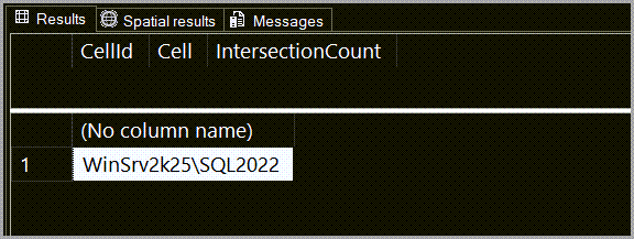 SSMS result sets
first result set is empty, the second one is the instance name 